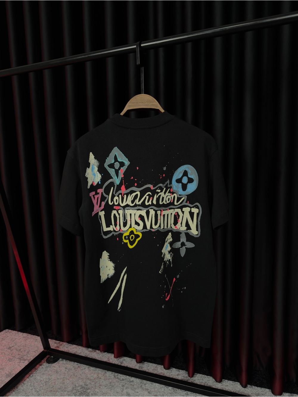 Louis Vuitton Black Kids' Graffiti Logo Tee with Multicolor Accents